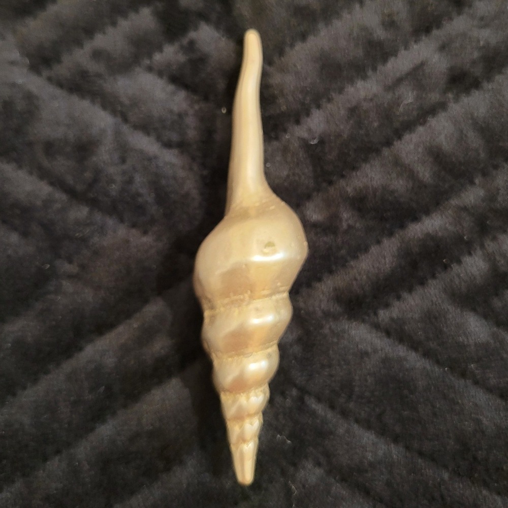 Vintage Solid Brass Conch Spindle Shell Figurine Nautical Paperweight Decor Cute